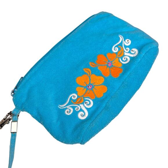 Old Navy Vintage Y2K 2005 Terry Cloth Floral Hibiscus Wristlet Wallet Blue - Picture 2 of 7